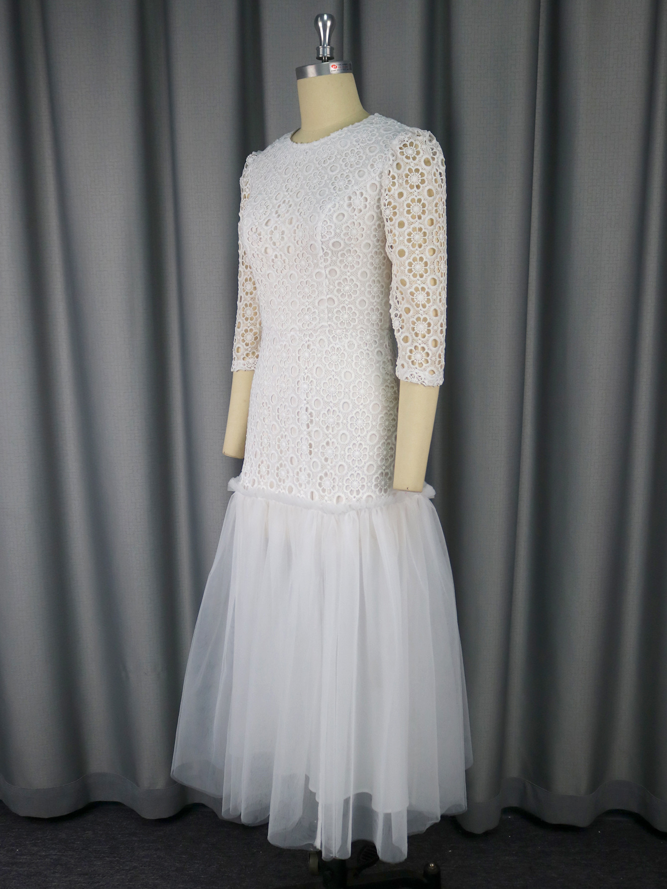 Women Party Round Neck Lace Wedding Reception Patchwork Fishtail Dresses