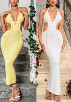 Women Knitting Hollow Sexy Open Waist Backless Halter Neck Lace-Up V-neck Maxi Dress Women Knitting Hollow Sexy Open Waist Backless Halter Neck Lace-Up V-neck Maxi Dress