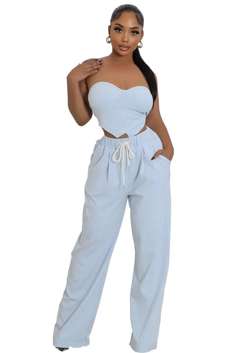 Women heart-shaped Strapless Top and Casual trousers two-piece set