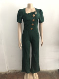 Women Fashion Short Sleeve Button Jumpsuits