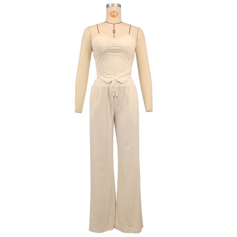 Women heart-shaped Strapless Top and Casual trousers two-piece set