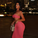 Women Summer Sexy Strapless Top and Long Skirt Two-Piece Set