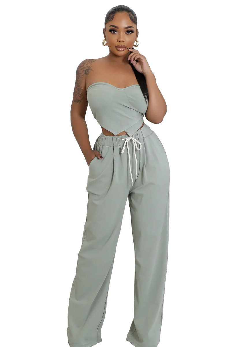 Women heart-shaped Strapless Top and Casual trousers two-piece set