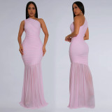 Women Slash Shoulder Sexy See-Through Solid Dress
