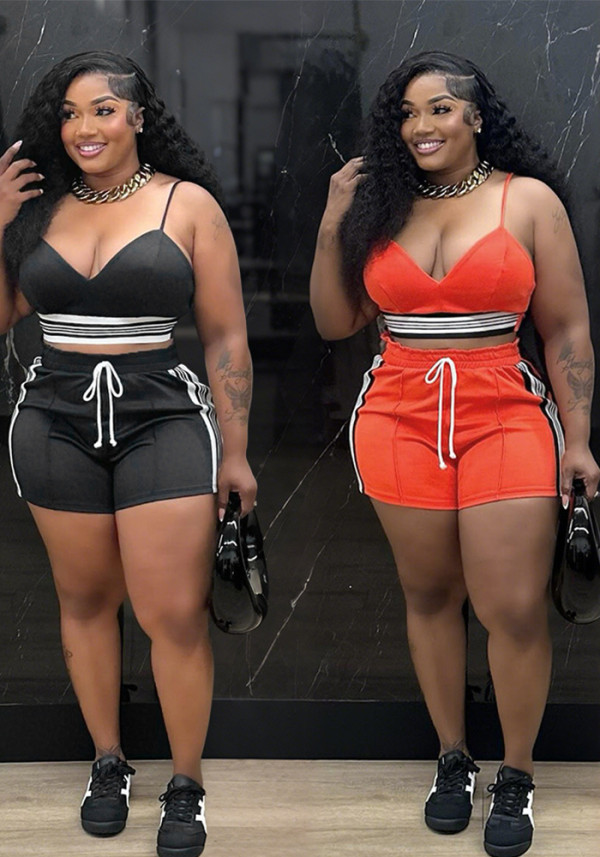 Women Sports Casual Sexy Suspender Top and Shorts Two-Piece Set