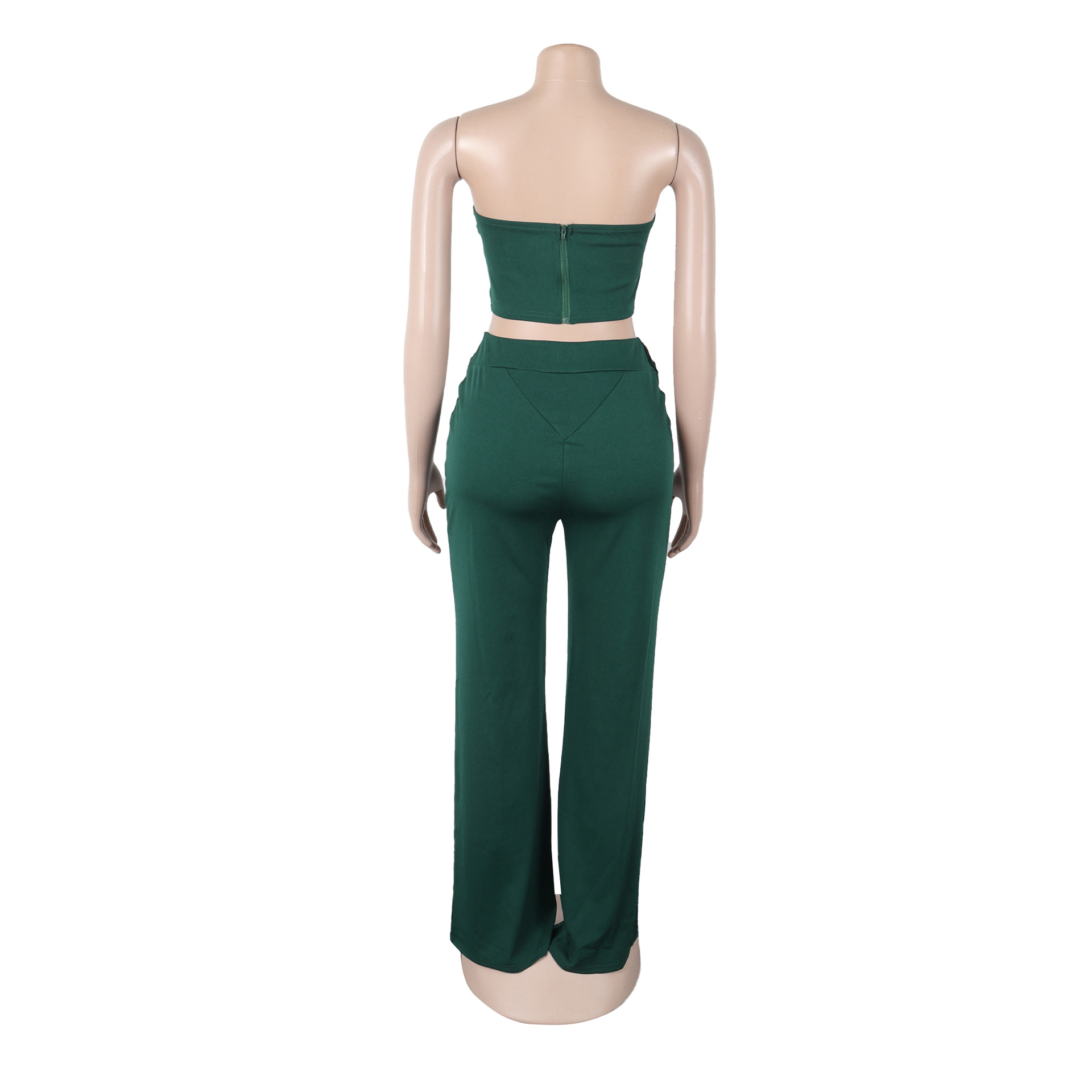 Women elegant elastic metal buckle decorated V-neck Top and Pants two-piece set