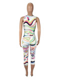 Women sexy Multi-Color Print Tank Top and Capri Two-piece