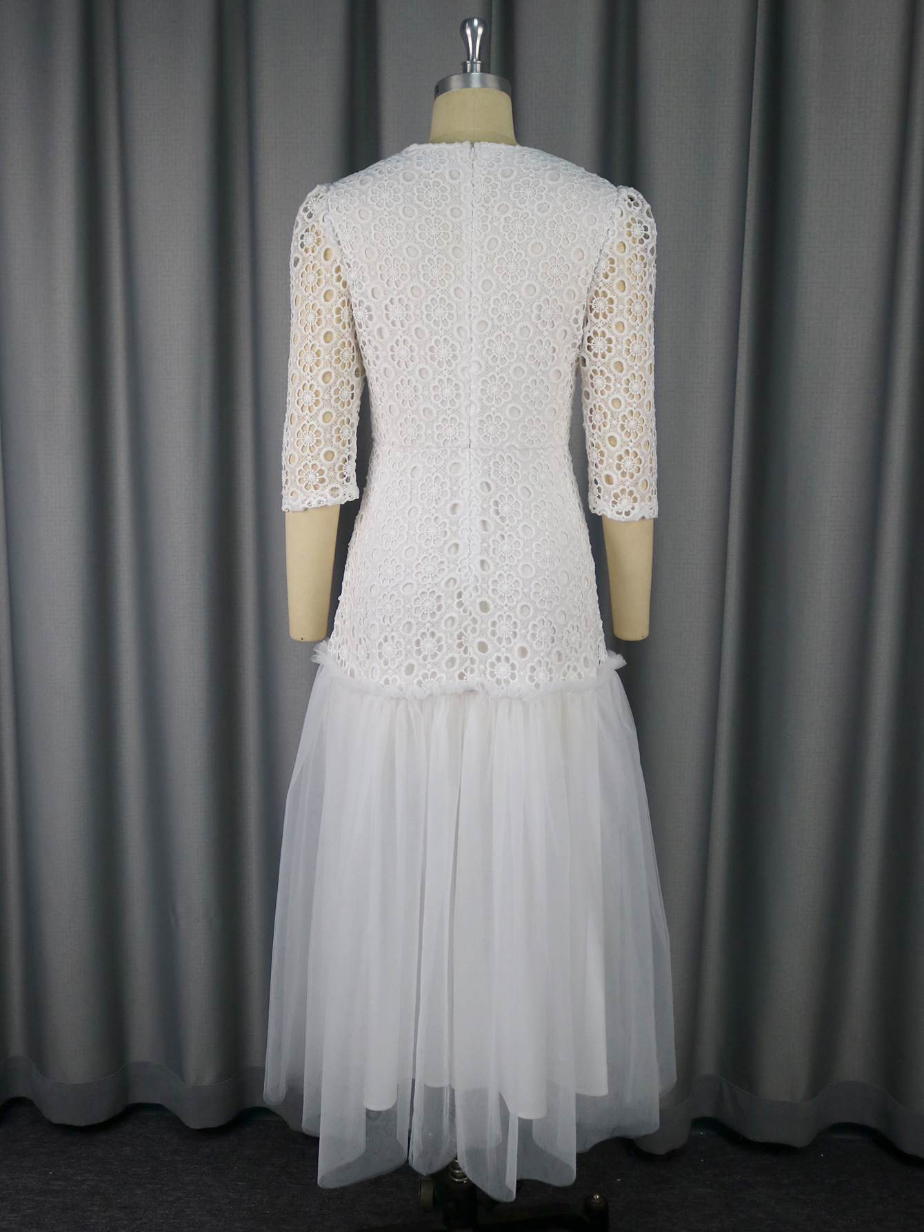 Women Party Round Neck Lace Wedding Reception Patchwork Fishtail Dresses