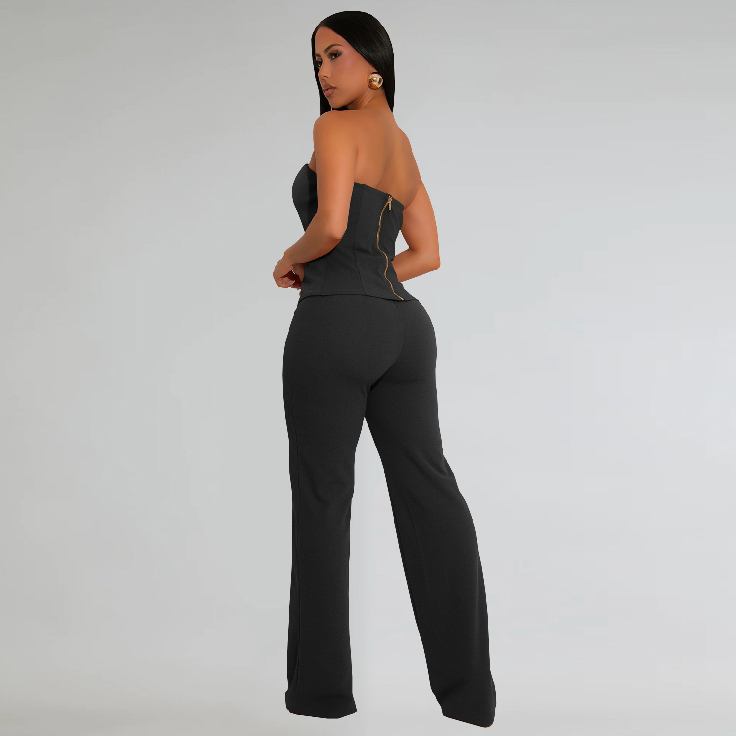 Fashion Women's Sexy Strapless Two-Piece Trousers Set