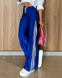 Women's Side Color Block Ribbon High Slit Zipper Wide Leg Sports Pants