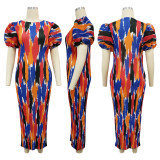 Fashionable Women's Puff Short-Sleeved Printed Dress