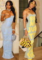 Summer Sexy Letter Print Slim Strap Sleeveless Maxi Dress for Women