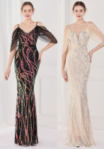 Summer Sequin Strap Mermaid Long Evening Dress