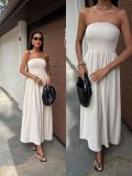 Women's Summer Solid Color Sexy Strapless Slim Waist Casual Dress