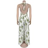 Women Casual Sexy V-Neck Backless Print Jumpsuit