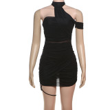 Summer Solid Color Mesh Patchwork High-Waist Slim Bodycon Dress