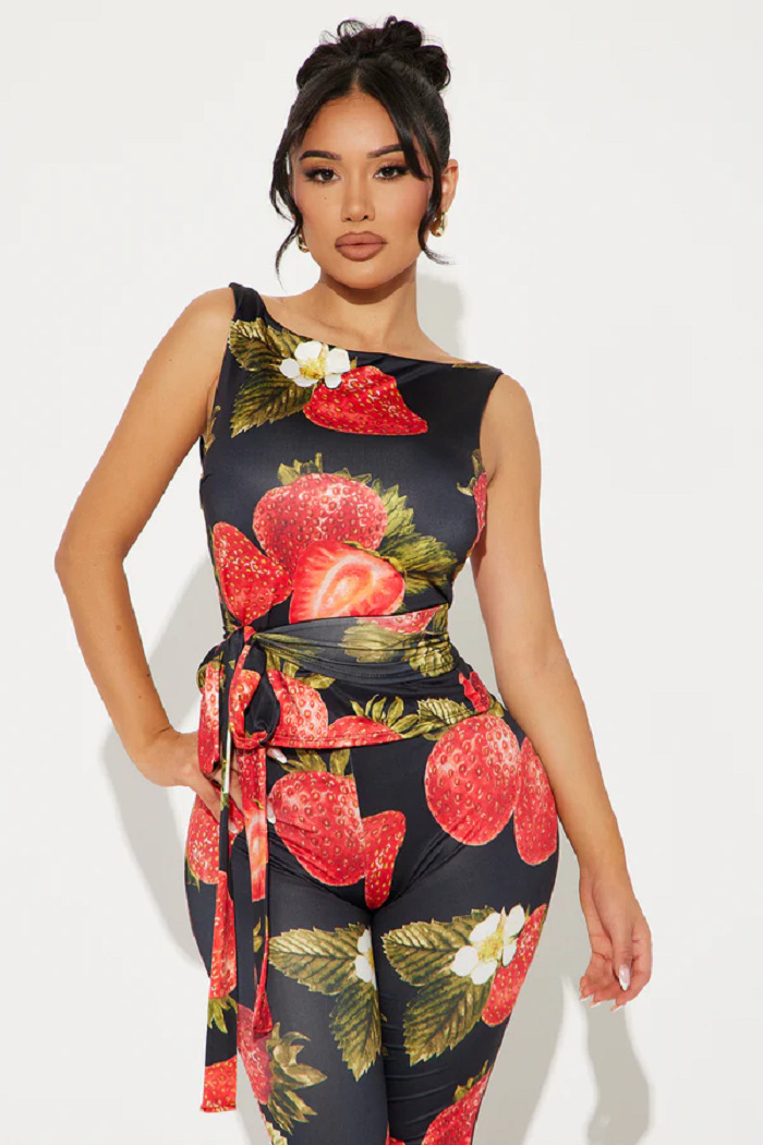 Women's Strawberry Print Two-Piece Pants Set