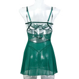 Sexy Hollow Strap Sheer Nightdress Thong Two-Piece Lingerie Set