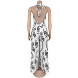 Women Casual Sexy V-Neck Backless Print Jumpsuit