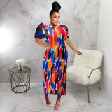 Fashionable Women's Puff Short-Sleeved Printed Dress