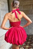 Women Summer Halter Neck Tie-Drawn Bow Puffy Dress