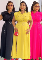 Elegant Career Solid Color Turndown Collar Sleeveless Shirt Slit Long Skirt Two-Piece Set