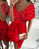 Women's Red Ruffle Midi Dress