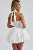 Women Summer Halter Neck Tie-Drawn Bow Puffy Dress