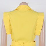 Elegant Career Solid Color Turndown Collar Sleeveless Shirt Slit Long Skirt Two-Piece Set