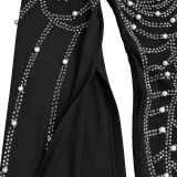 Women Spring Summer Beaded Strapless Shawl Long Sleeve Evening Dress