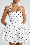 Women Summer Halter Neck Tie-Drawn Bow Puffy Dress