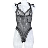 Sexy Sheer Bow Lace Bodysuit