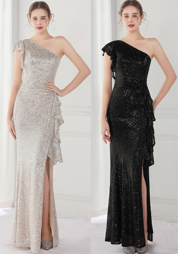 Summer Elegant One Shoulder Slit Cocktail Evening Dress