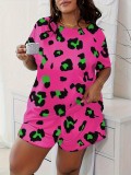 Fashion Plus Size Women's Print Short Sleeve Pajama Set