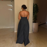 Elegant Halter Neck V-Neck Low-Back Solid Color Wide-Leg Jumpsuit