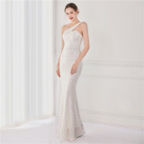 Spring Elegant Bling Bling Sequins One Shoulder Sleeveless Mermaid Formal Cocktail Evening Dress