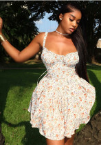 Fashionable Print Sexy Deep V-Neck Strap Slim Waist Irregular Dress