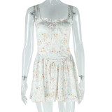 Fashionable Print Sexy Deep V-Neck Strap Slim Waist Irregular Dress