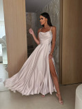 Women's Summer Sexy Low-Back Solid Color Strap Slit Dress