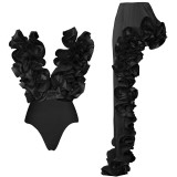 Red Deep V Sexy Ruffled V-neck One-Piece Swimsuit for Women