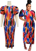 Fashionable Women's Puff Short-Sleeved Printed Dress Fashionable Women's Puff Short-Sleeved Printed Dress