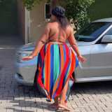 Sexy Low-Back Printed Halter Neck Lace-Up High-Slit Maxi Dress