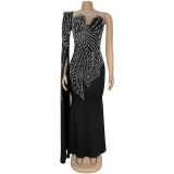 Women Spring Summer Beaded Strapless Shawl Long Sleeve Evening Dress