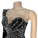 Women Spring Summer Beaded Strapless Shawl Long Sleeve Evening Dress