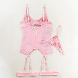 Sexy Butterfly Embroidery Lace-Up Three-Piece Lingerie Set