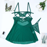 Sexy Hollow Strap Sheer Nightdress Thong Two-Piece Lingerie Set