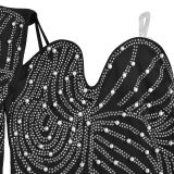 Women Spring Summer Beaded Strapless Shawl Long Sleeve Evening Dress