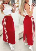 Contrast Vest Elastic Waist Skirt Set Contrast Vest Elastic Waist Skirt Set