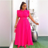 Elegant Career Solid Color Turndown Collar Sleeveless Shirt Slit Long Skirt Two-Piece Set