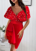 Women's Red Ruffle Midi Dress